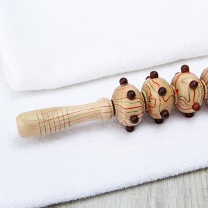 Массажёр «Скалка», 5 шаров с шипами, деревянный
