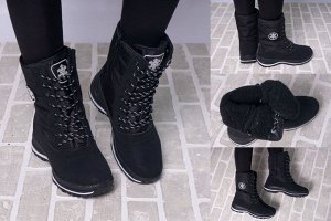 Обувь женская 835-1 Дутики "Маленька Снежинка" Черные
