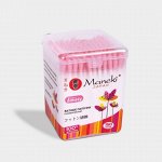 Палочки ватные гигиен. &quot;MANEKI&quot; (серия Sakura) с розовым бум. стиком, в пласт. коробке, 150 шт./уп.