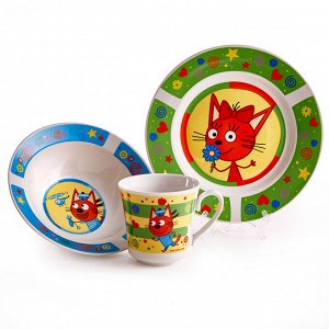 Набор посуды 3 предмета детский КРС-823 "Три кота. Зеленый"