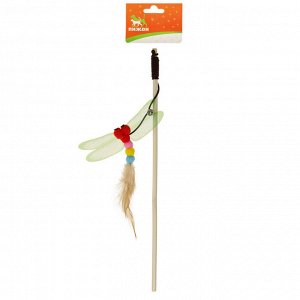 Дразнилка-удочка "Стрекоза", деревянная палочка 40 см, микс цветов