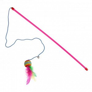 Дразнилка с цветным шариком и перьями, 49 см, микс