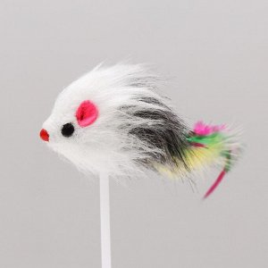 Дразнилка Мышь на присоске, искусственный мех с перьями, 20 см, микс цветов