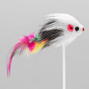 Дразнилка Мышь на присоске, искусственный мех с перьями, 20 см, микс цветов