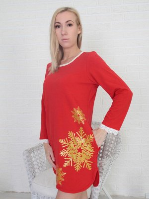 Красное домашнее платье со снежинками "Снежинка" женское (17016)