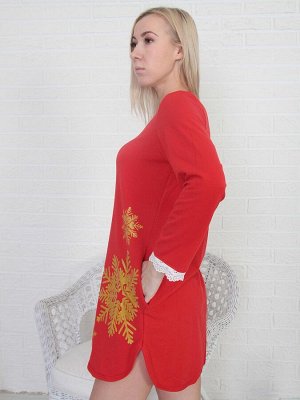 Красное домашнее платье со снежинками "Снежинка" женское (17016)