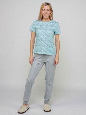 Голубая домашняя футболка (туника) с цветами женская (50423)