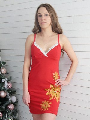 Красная сорочка со снежинками "Снежинка" Liza Volkova женская (17120)
