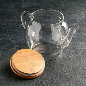 Чайник стеклянный заварочный с бамбуковой крышкой и металлическим фильтром «Эко. Бабл», 1,5 л, 26,5?14?16,5 см