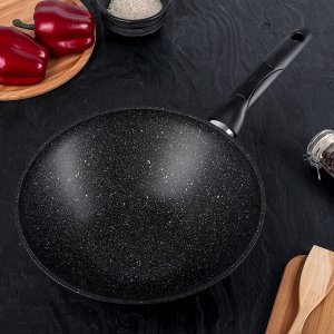 Сковорода KUKMARA-wok, 28?9,5 см, с ручкой, антипригарное покрытие, тёмный мрамор