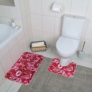 Набор ковриков для ванны и туалета Доляна «Розы», 2 шт: 40?45, 45?75 см