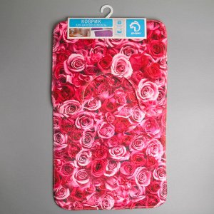 Набор ковриков для ванны и туалета Доляна «Розы», 2 шт: 40?45, 45?75 см