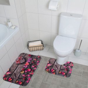 Набор ковриков для ванны и туалета Доляна «Ля мур», 2 шт: 40x45, 45x75 см