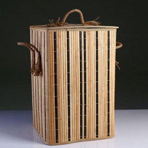 Корзина для белья с крышкой складная с ручками 37х37 см Н 56 см, бамбук,джут