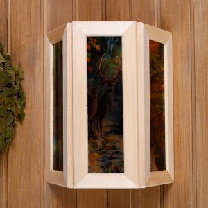 Абажур для бани и сауны «Олени», липа, 33x29x16 см, настенный, со вставками из стекла, «Добропаровъ»