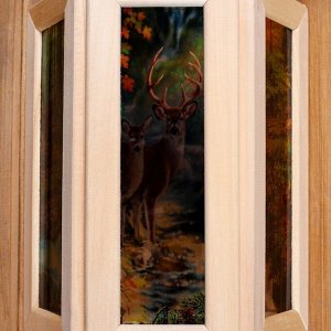 Абажур для бани и сауны «Олени», липа, 33x29x16 см, настенный, со вставками из стекла, «Добропаровъ»