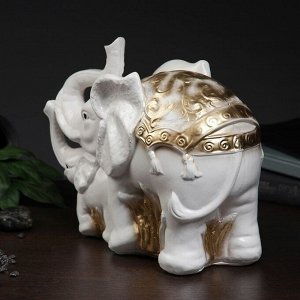 Копилка "Слон со слонёнком" золотой, 16х33х25см МИКС