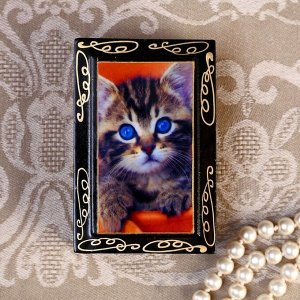 Шкатулка «Серый котенок». 6x9 см. лаковая миниатюра