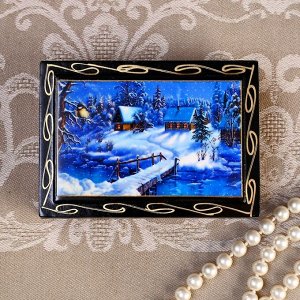 Шкатулка «Домики в снегу», 8?10 см, лаковая миниатюра