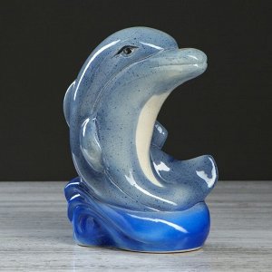 Копилка "Дельфин на волне", глазурь, серый цвет, 25 см