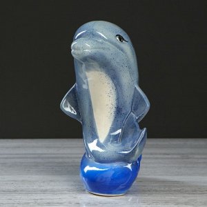 Копилка "Дельфин на волне", глазурь, серый цвет, 25 см