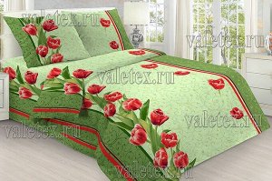 Постельное белье из бледно-зеленой бязи с красными тюльпанами
