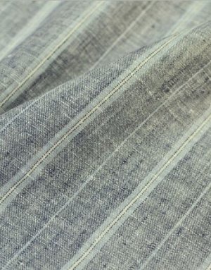 Лен плательно-костюмный Голубая полоса на сером меланже, шир.1.6 м, лен-100%