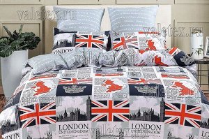 Простыни из светло-сероватого поплин с британскими флагами и достопримечательностями