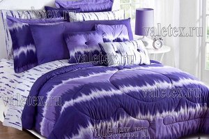 Постельное белье из пурпурно-синего сатина с белыми рисунками и белым компаньоном