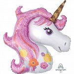1207-3137, 3727302 Шар-фигура, фольга, &quot;Единорог голова, нежный&quot; (AN), 33&quot;/83 см х 29&quot;/73 см, инд. уп.