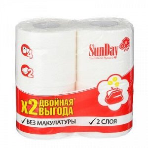 Туалетная бумага SunDay/Velis/Classic 2-х слойная Белая, 4шт, арт. 000343