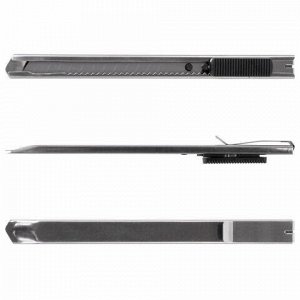 Нож канцелярский 9 мм STAFF, усиленный, металлический корпус, автофиксатор, клип, 237081