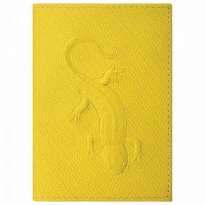 Обложка для паспорта натуральная кожа плетенка, с ящерицей, желтая, STAFF, 237205