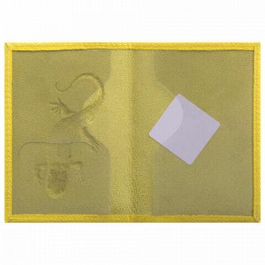 Обложка для паспорта натуральная кожа плетенка, с ящерицей, желтая, STAFF, 237205