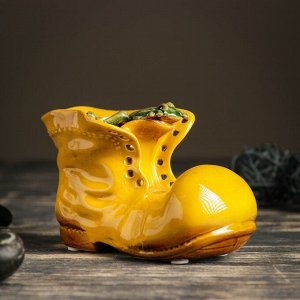 Кашпо "Ботинок с лягушкой желтый" 8*13*10 см
