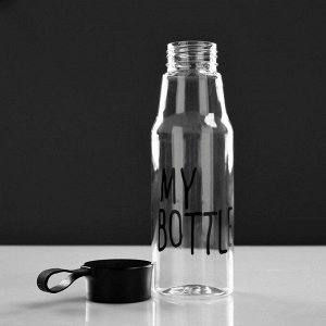 Бутылка для воды 450 мл, прозрачная, микс цветов и надписей, 6.5х21 см