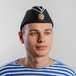 Пилотка ВМФ с белым кантом и кокардой, хлопок 100%, р. 56, цвет чёрный