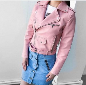 Куртка экокожа с кармашком и ремнем pink ZI T124 Новая цена