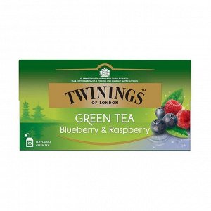Чай в пакетиках зеленый с ароматом черники и малины, twinings, 25 пак