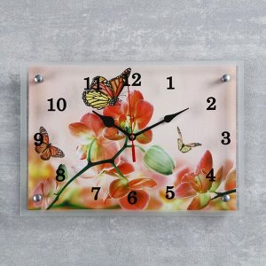 Часы-картина настенные, серия: Цветы, "Орхидеи и бабочки", 25 х 35 см