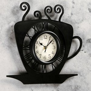 Часы настенные, серия: Кухня, "Кофейная чашка", 31х33 см, черные