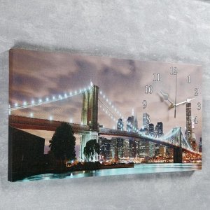 Часы-картина настенные, серия: Город, "Бруклинский мост", 40 х 76 см