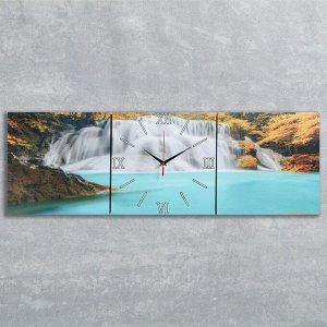 Часы настенные, модульные, серия: Природа, "Лесной водопад", 35х105 см