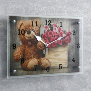 Часы настенные, серия: Цветы, "Плюшевый мишка", 25х35 см