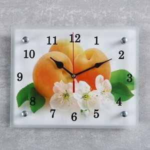 Часы настенные, серия: Кухня, "Абрикосы с цветами", 20х25  см, микс