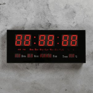 Часы настенные электронные с термометром. будильником и календарём. цифры красные. 15х36 см