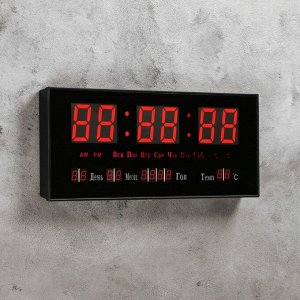 Часы настенные электронные с термометром. будильником и календарём. цифры красные. 15х36 см