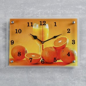 Часы настенные, серия: Кухня, "Апельсины и бокал", 25х35  см, в ассортименте