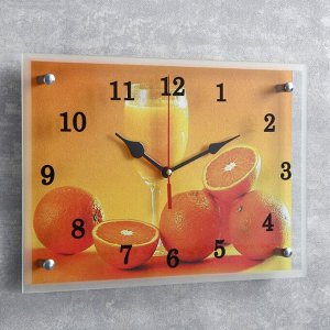 Часы настенные, серия: Кухня, "Апельсины и бокал", 25х35  см, микс
