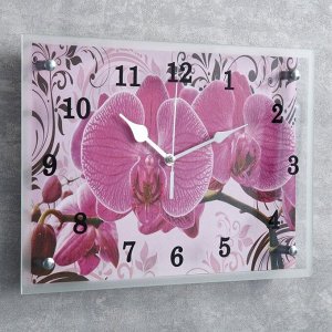Часы-картина настенные, серия: Цветы, "Розовые орхидеи с узором", 25х35  см, микс